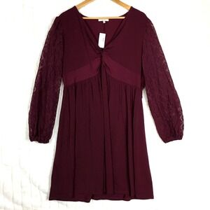 Maurices Long Lace Sleeve Babydoll Mini Dress Red Party Stretchy Women's XL NEW
